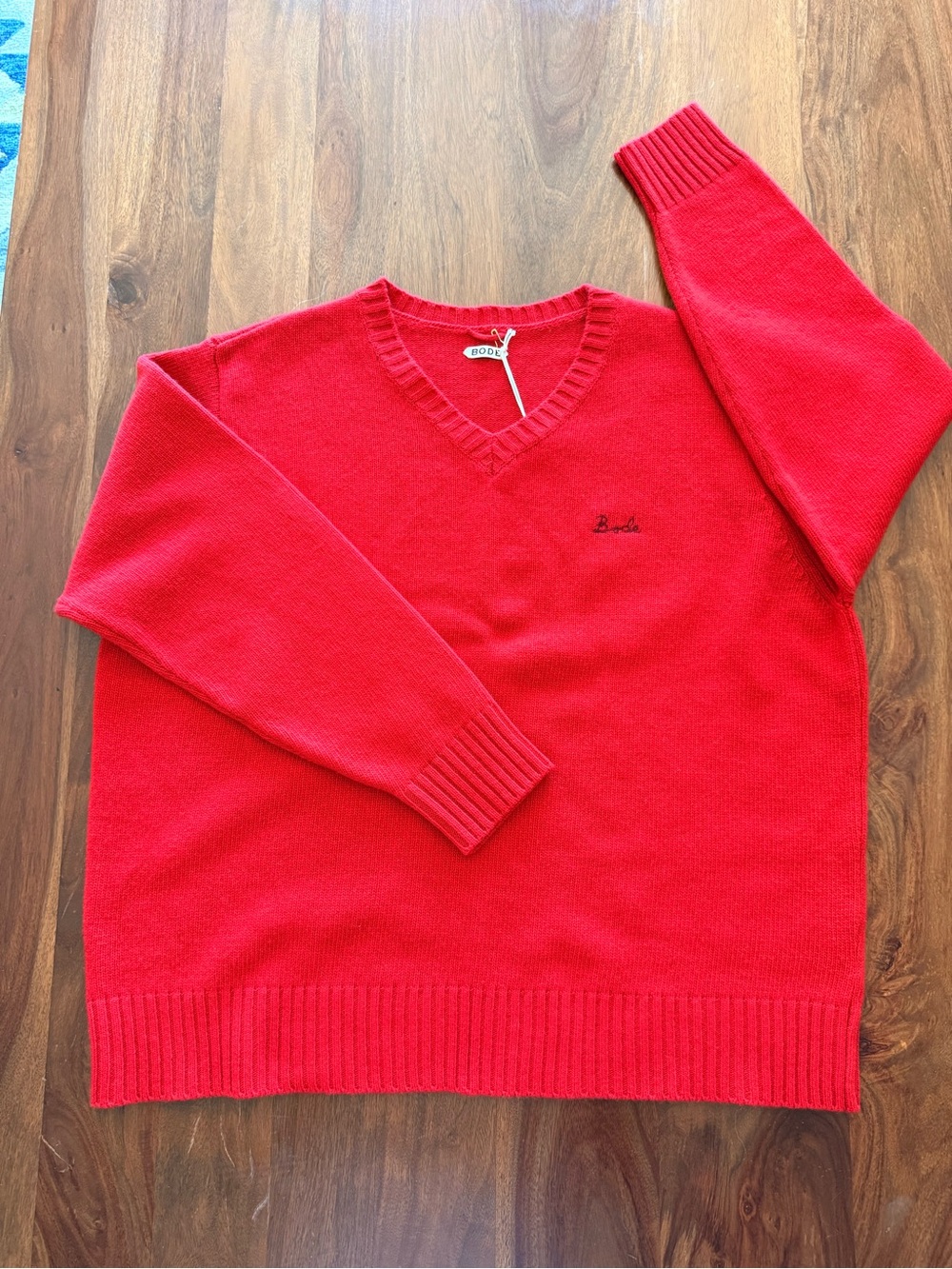 Bode Men's Red V-Neck Wool Blend Sweater